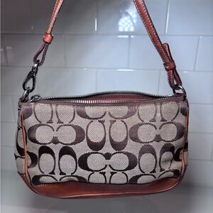 Coach Signature Demi mini Pouch Hand Bag Canvas Leather Brown